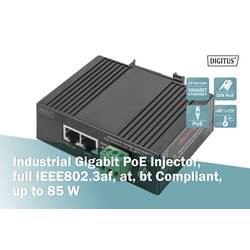 Digitus DN-651141 PoE injektor 10 / 100 / 1000 MBit/s IEEE 802.3af (12.95 W), IEEE 802.3at (25.5 W), IEEE 802.3bt, IEEE802.3at (30 W), IEEE802.3af (15,4 W)