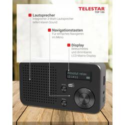 Telestar TELESTAR TOP 100 Schwarz 5700100 Akumulátorové rádio, DAB+, FM, Bluetooth, USB, s USB nabíječkou, s akumulátorem, funkce alarmu, černá