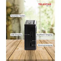 Telestar TELESTAR TOP 100 Schwarz 5700100 Akumulátorové rádio, DAB+, FM, Bluetooth, USB, s USB nabíječkou, s akumulátorem, funkce alarmu, černá
