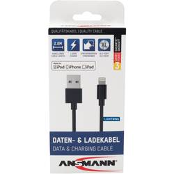 Ansmann USB kabel USB 2.0 USB-A zástrčka, Apple Lightning konektor 2.00 m černá hliníková zástrčka, krytí TPE, oboustranně zapojitelná zástrčka 1700-0079