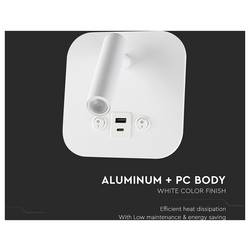 V-TAC VT-80068-W 240026 lampička na noční stolek LED LED 8 W teplá bílá Energetická třída (EEK2021): F (A - G) přírodní bílá