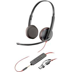 HP Poly Blackwire C3225 Sluchátka Over Ear kabelová stereo černá headset, regulace hlasitosti, Vypnutí zvuku mikrofonu Počítače