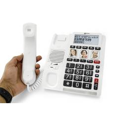 Geemarc CL610 šňůrový telefon pro seniory tlačítko fotoaparátu, handsfree, kompatibilní s naslouchadly , vč. nouzového terminálu, optická signalizace hovoru,