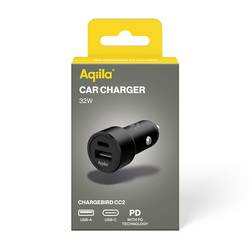 Aqiila CC2 nabíjecí adaptér, USB Power Delivery (USB-PD) , Rychlonabíječka, 1x USB A , 1x USB-C®, 32 W, Quick Charge 3.0, Dodávka energie, černá