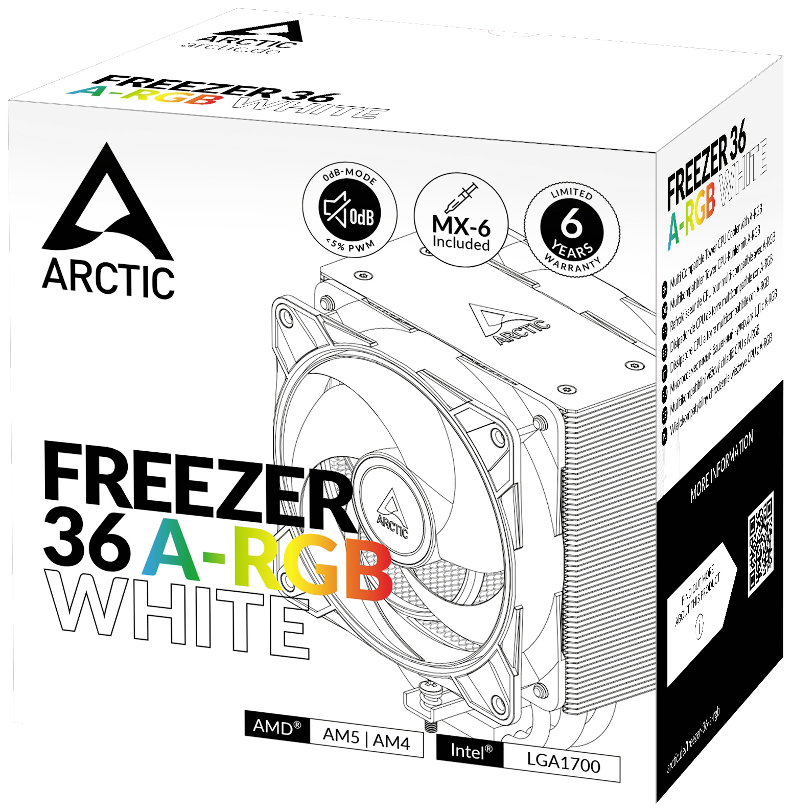 Arctic Freezer 36 A-RGB (White) chladič procesoru s větrákem Intel® 1700, AMD AM5, AMD AM4