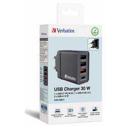 Verbatim CHR-30EU1 USB nabíječka, 3x USB A, 1x USB-C®, 30 W, Dodávka energie, QC 3.0, Power Delivery 3.0, černá