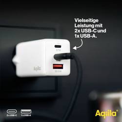 Aqiila W3 USB nabíječka, 1x USB A , 2x USB-C®, 65 W, Dodávka energie, Quick Charge 3.0, QC 4+, bílá