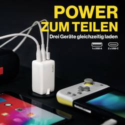 Aqiila W3 USB nabíječka, 1x USB A , 2x USB-C®, 65 W, Dodávka energie, Quick Charge 3.0, QC 4+, bílá