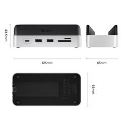 ORICO USB-C® dokovací stanice VS10 Mini Dock Desktop Stand Integrovaný držák, integrovaná čtečka karet, Rozšiřující patice M.2 SSD