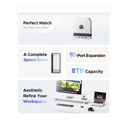 ORICO USB-C® dokovací stanice VS10 Mini Dock Desktop Stand Integrovaný držák, integrovaná čtečka karet, Rozšiřující patice M.2 SSD