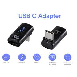 Renkforce USB3® adaptér [1x USB-C® zástrčka - 1x USB-C® zásuvka] USB4® L-Type Male to Female Charging Adapter, 8K, 140W, 40 Gpbs LED displej s nabíjením