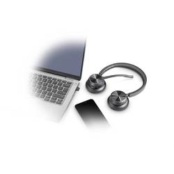 HP Poly Voyager 4320 UC Stereo Headset otevřená (On Ear) Bluetooth® stereo černá Potlačení hluku regulace hlasitosti, vč. nabíjecí a dokovací stanice Počítače