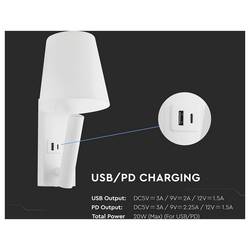 V-TAC VT-80062-W 240006 lampička na noční stolek LED LED 2 W teplá bílá Energetická třída (EEK2021): G (A - G) přírodní bílá