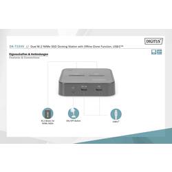 Digitus DA-71545 USB-C™ (USB 3.2 Gen 2) M.2 PCIe NVMe, M.2 dokovací stanice pro pevný disk s funkcí klonování
