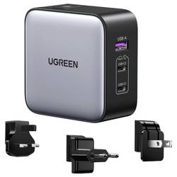 UGREEN 90409 nabíjecí adaptér, USB-C® zásuvka, USB-C® zásuvka, USB-A zásuvka, 65 W, šedá