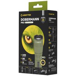 ArmyTek Dobermann Pro Magnet USB Olive Warm LED kapesní svítilna, poutko na ruku, s brašnou, napájeno akumulátorem, 1400 lm, 164 g