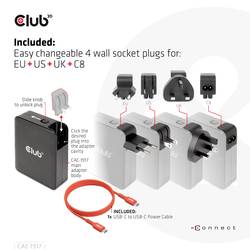 club3D CAC-1917 USB nabíjecí hub, GaN, 1x USB A , 3x USB-C®, 140 W, Dodávka energie, černá