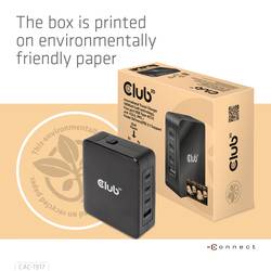 club3D CAC-1917 USB nabíjecí hub, GaN, 1x USB A , 3x USB-C®, 140 W, Dodávka energie, černá