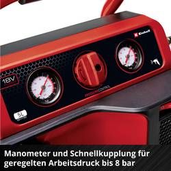 Einhell TE-AC 18/75 Li OF-Solo, 4020410, Akumulátorový kompresor, 8 bar, Bez akumulátoru, analogový manometr, 1 válec