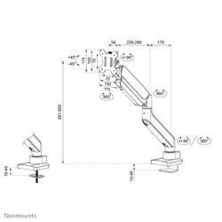 Neomounts DS70PLUS-450WH1 držák na stůl pro monitor 1 Displej: (s) 43,2 cm (17) - 124,5 cm (49) bílá naklápěcí, otočný, nakláněcí, nastavitelná výška