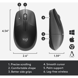 Logitech M190 optická myš, přenos bezdrátový, 3 tlačítko, 1000 dpi, antracitová