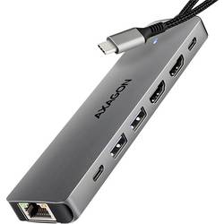 AXAGON AXAGON HMC-7HX2 USB-Hub, 2x USB-A, 1x USB-C, 2x HDMI 2.0, 1x RJ45, 100 W PD USB kombinovaný hub