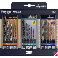 Alpen 0000811003100 Combiset Master 16dílná Univerzální sortiment vrtáků kov, kámen, beton, dřevo, zdivo 2 mm, 3 mm, 4 mm, 5 mm, 6 mm, 7 mm, 8 mm, 10 mm