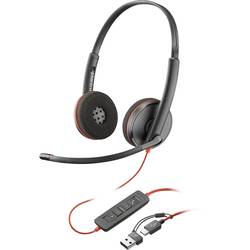 HP Poly Blackwire C3220 Headset uzavřená (Over Ear) kabelová stereo černá headset, regulace hlasitosti, Vypnutí zvuku mikrofonu Počítače