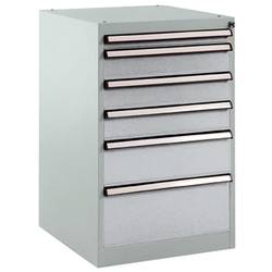 Manuflex SP1107.9006 Skříň zásuvek BASETEC stacionárně, Nutzhohe 700 mm se 6 přihrádkami, v hliníkově stříbrná podobný RAL 9006