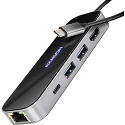 AXAGON AXAGON HMC-6GLN USB-Hub, 2x USB-A, 1x USB-C, 1x HDMI 2.0, 1x RJ45, 100 W PD – USB kombinovaný hub