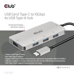 club3D CSV-1547 USB Hub 4 porty USB-A USB 3.1 Gen2 10 GBit/s s konektorem USB C černá, stříbrná CSV-1547