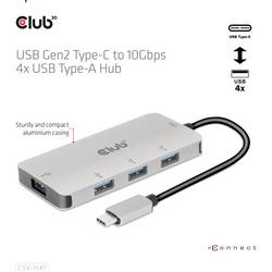 club3D CSV-1547 USB Hub 4 porty USB-A USB 3.1 Gen2 10 GBit/s s konektorem USB C černá, stříbrná CSV-1547