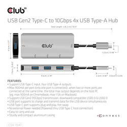 club3D CSV-1547 USB Hub 4 porty USB-A USB 3.1 Gen2 10 GBit/s s konektorem USB C černá, stříbrná CSV-1547