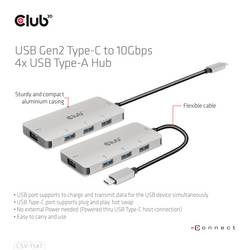 club3D CSV-1547 USB Hub 4 porty USB-A USB 3.1 Gen2 10 GBit/s s konektorem USB C černá, stříbrná CSV-1547