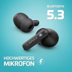 Lamax Clips1 Play Headset do uší (In Ear) Bluetooth® stereo černá Indikátor nabití, Nabíjecí pouzdro, regulace hlasitosti, odolné vůči potu, dotykové ovládání,
