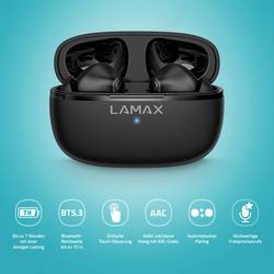 Lamax Clips1 Play Headset do uší (In Ear) Bluetooth® stereo černá Indikátor nabití, Nabíjecí pouzdro, regulace hlasitosti, odolné vůči potu, dotykové ovládání,