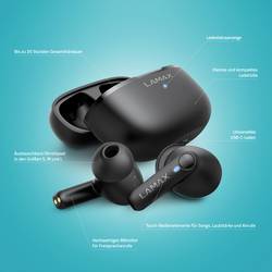 Lamax Clips1 Play Headset do uší (In Ear) Bluetooth® stereo černá Indikátor nabití, Nabíjecí pouzdro, regulace hlasitosti, odolné vůči potu, dotykové ovládání,
