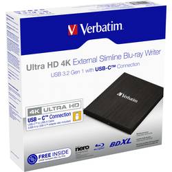 Verbatim External Ultra HD 4K externí Blu-ray vypalovačka podpora videa 4K Retail USB-C™ (USB 3.2 Gen 1) černá