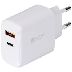 LINDY 30W USB Type A & C Charger USB nabíječka, 1x USB A , 1x USB-C®, 30 W, bílá