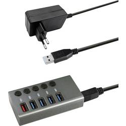 Maxtrack CH10L USB Hub 5 portů USB-A USB 3.0 5 GBit/s lze spínat jednotlivě stříbrnošedá CH10L