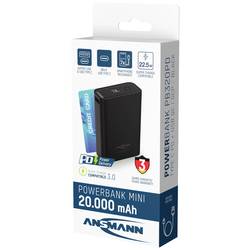 Ansmann 20000 mAh PB222PD sw powerbanka 20 Ah Power Delivery 3.0, Quick Charge 2.0 Li-Pol černá S regulátorem nabíjení, Možnost současného nabíjení a vybíjení,