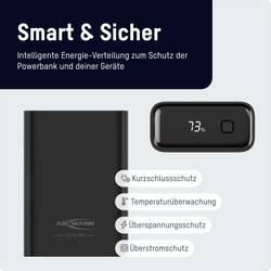 Ansmann 20000 mAh PB222PD sw powerbanka 20 Ah Power Delivery 3.0, Quick Charge 2.0 Li-Pol černá S regulátorem nabíjení, Možnost současného nabíjení a vybíjení,