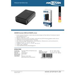 Ansmann 20000 mAh PB222PD sw powerbanka 20 Ah Power Delivery 3.0, Quick Charge 2.0 Li-Pol černá S regulátorem nabíjení, Možnost současného nabíjení a vybíjení,