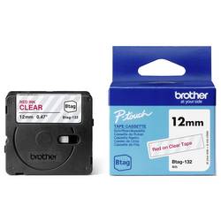 Brother Btag-132 páska do štítkovače Barva pásky: transparentní Barva písma: červená 12 mm 4 m