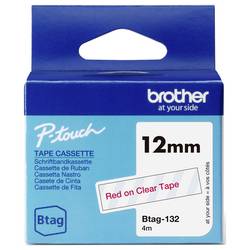 Brother Btag-132 páska do štítkovače Barva pásky: transparentní Barva písma: červená 12 mm 4 m