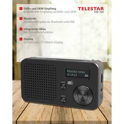 Telestar TELESTAR TOP 100 Schwarz 5700100 Akumulátorové rádio, DAB+, FM, Bluetooth, USB, s USB nabíječkou, s akumulátorem, funkce alarmu, černá
