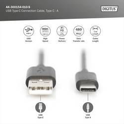 Digitus USB kabel USB 2.0 USB-C ® zástrčka, USB-A zástrčka 1.00 m černá flexibilní provedení AK-300154-010-S
