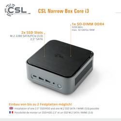 CSL Computer mini PC (HTPC) Narrow Box Intel® Core™ i3 N305 3.8 GHz 32 GB RAM 2 TB SSD Intel UHD Graphics Win 11 Pro 92238