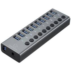 Renkforce RF-6027504 USB Hub 10 portů USB-A USB 3.1 Gen2 10 GBit/s lze spínat jednotlivě, s hliníkovým krytem stříbrnočerná RF-6027504