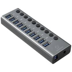 Renkforce RF-6027504 USB Hub 10 portů USB-A USB 3.1 Gen2 10 GBit/s lze spínat jednotlivě, s hliníkovým krytem stříbrnočerná RF-6027504